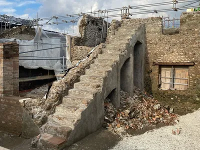 This staircase, part of an active construction site, has been preserved since the eruption of Mount Vesuvius in 79 C.E.



