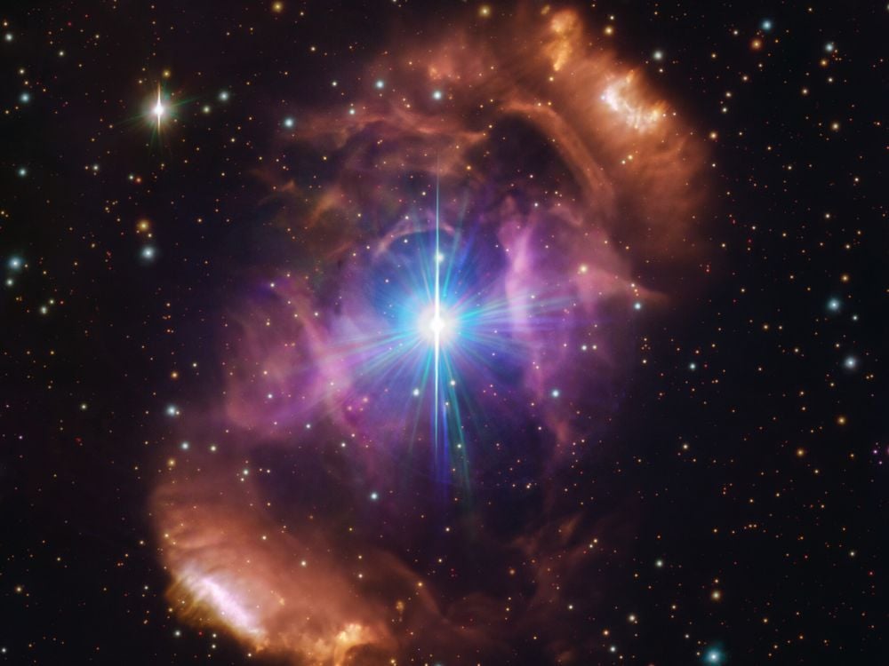 A close-up of the Dragon's Egg Nebula, with two "mismatched" stars inside.