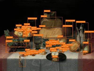 Example predictions of smell-related objects from the object detection models developed by the Odeuropa project computer vision team. Image credits: J.P. Filedt Kok, 2007, &#39;Floris Claesz. van Dijck, Still Life with Cheeses, c. 1615&#39;, in J. Bikker (ed.), Dutch Paintings of the Seventeenth Century in the Rijksmuseum, online coll. cat. Amsterdam: hdl.handle.net/10934/RM0001.COLLECT.8296 (accessed 23 October 2023 11:21:47).

&nbsp;