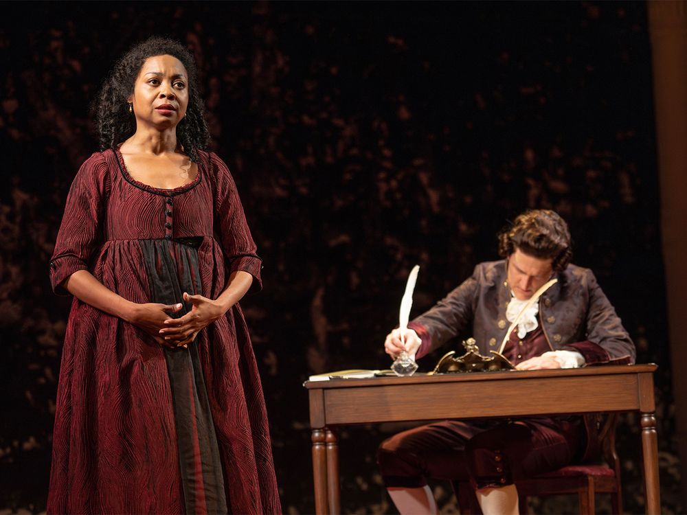 Sheria Irving and Gabriel Ebert in the New York premiere of Sally & Tom, written by Suzan-Lori Parks and directed by Steve H. Broadnax III, at the Public Theater