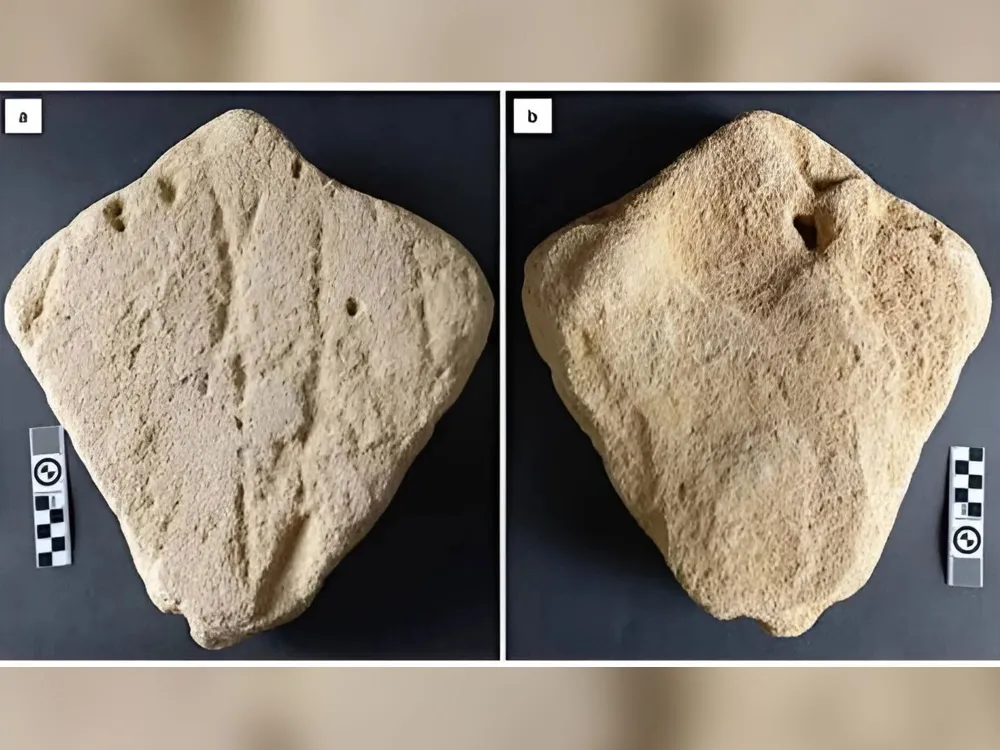 Side by side image of kite-shaped rock